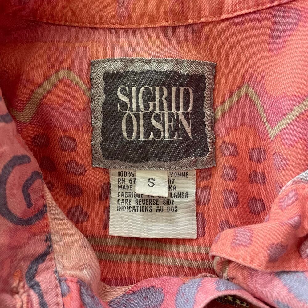 VTG 90s Sigrid Olsen Pink Abstract Print Button Down S Boho Retro Artsy Festival - Picture 6 of 13